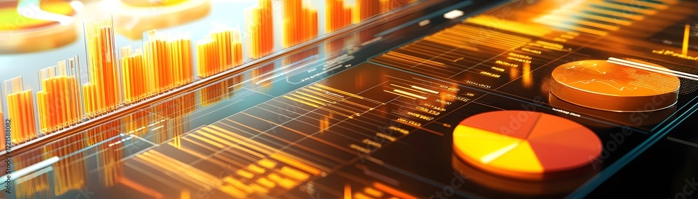 Poster dynamic business analytics on a digital display showcasing colorful graphs and charts, representing 