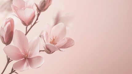 Fototapeta premium Valentine mockup card abstract design. Delicate Pink Magnolia Blossoms on a Soft Background.