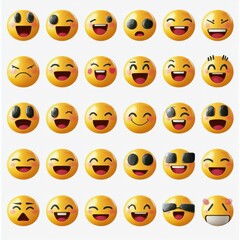 Fototapeta premium Collection of Emoticon Faces with Different Expressions in Vibrant Yellow Design