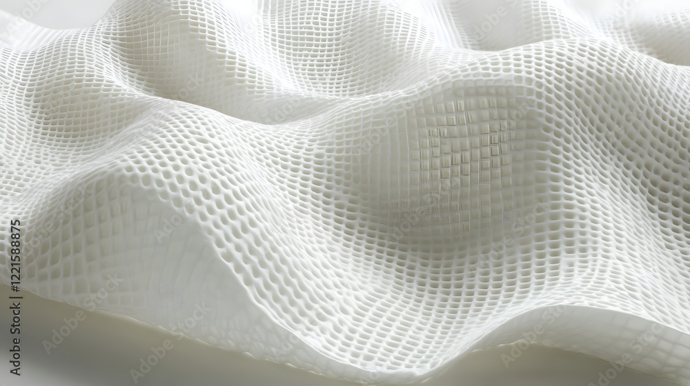 Poster white fabric with a wavy pattern draping over a surface creating a soft and textured appearance