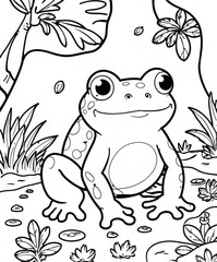 Naklejka premium Cartoon animals and plants illustration for coloring 