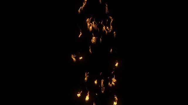 Fire debris falling - burning stuff falling - 4K Pro Res with mask pass, 60 fps