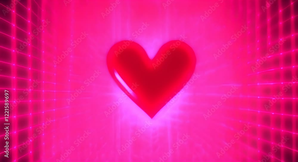 Poster heart vertical glitch interference on digital old red led lcd computer tv screen animation seamless 