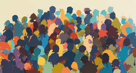 painting depicting diverse people of different skin tones standing together in unity, with a gradient background of red, blue, and yellow, symbolizing Black History Month and shared experiences across