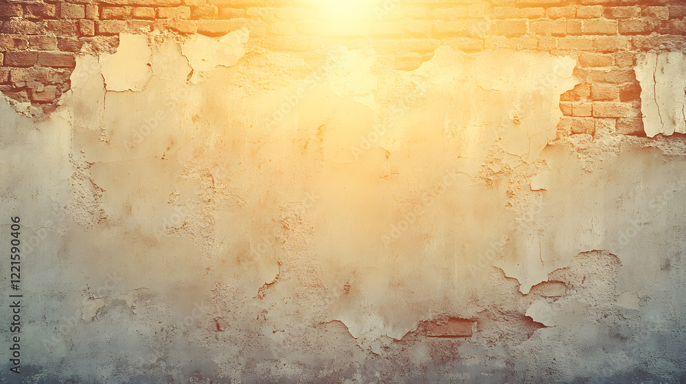 Poster brick wall illuminated by bright light creating a striking visual contrast and texture
