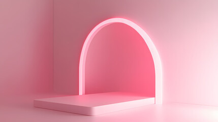 Neon pink arch highlighting a modern platform. luminous. illustration. Luminous Arch. Illustration