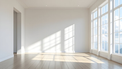 Bright empty room with large windows