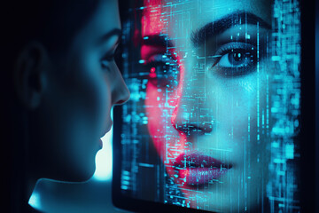 Digital Face: A Cyberpunk Vision of Artificial Intelligence and Future Technology. Exploring themes of innovation, data, and the digital world through abstract and surreal art.
