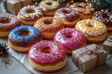 Colorful assortment of donuts perfect for a holiday celebration