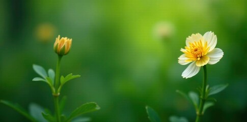 Green stem with yellow and white flower blooms, blossom, botanical, foliage