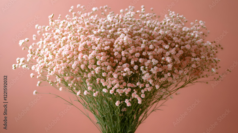 Poster vase of assorted colorful flowers displayed on a solid pink background creating a vibrant floral com