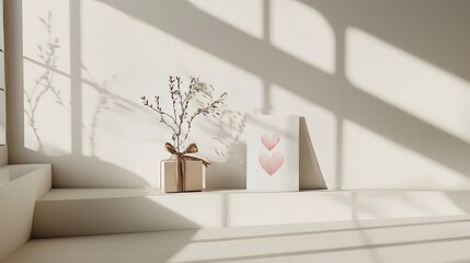 Valentine mockup card abstract design. Minimalist Valentine's Day Gift and Card Scene.