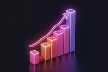 Neon bar graph showing upward trend, signifying growth and success.