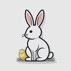 Obraz premium Minimalistic Easter bunny icon with thin outline in flat style Generative AI