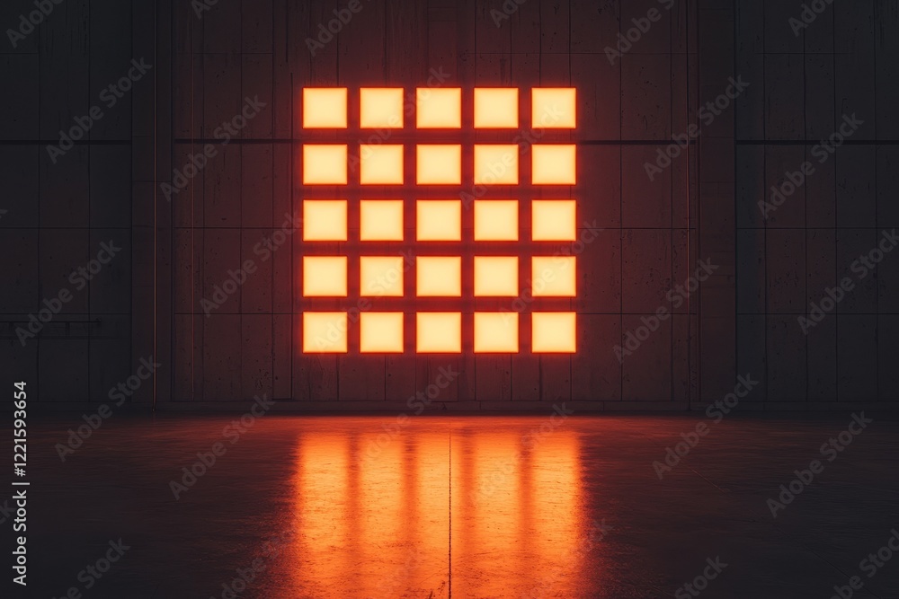Aufkleber a grid of illuminated orange squares reflects on a dark floor, creating a striking contrast in a min