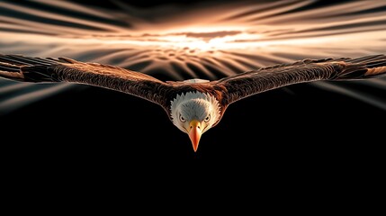 Majestic eagle soaring sunset, freedom, powerful flight, dynamic background, motivational imagery
