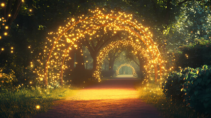 Obraz premium Close-up of the entrance to the park through a luminous arch. Luminous Arch. Illustration