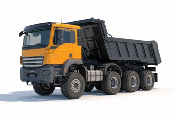 A powerful orange and black dump truck, ready for heavy-duty hauling and construction work.