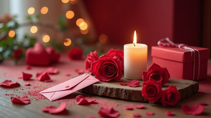 Romantic Candlelight with Roses and Gift Box for valentine's day