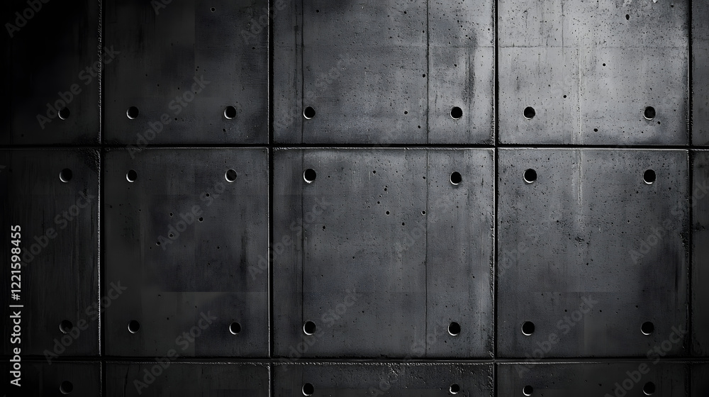Poster black wall with multiple holes and vertical risers creating an abstract geometric pattern