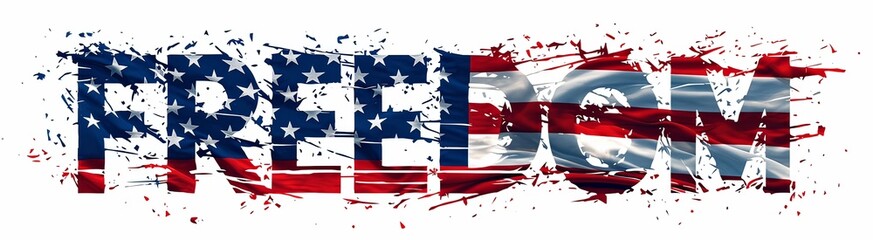 he word 'FREEDOM' with American flag pattern on a white background