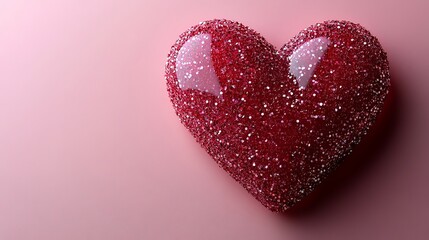 Fototapeta premium Heart symbol made of sparkles on a pink background. Flatlay, top view, minimalist Valentine's Day concept.