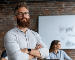 A Man in a Modern Office Space Looking at the Camera