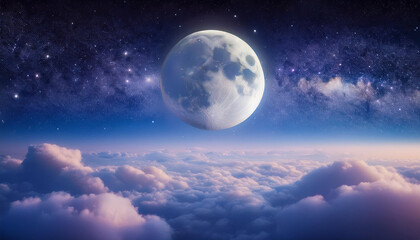 Moon and Galactic cosmos scene from above the clouds of earth