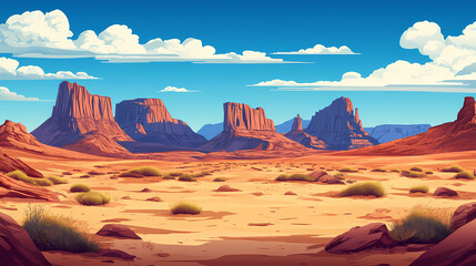 Fototapeta premium Vast desert expanse sand dunes from low perspective photorealistic landscape copy space. Majestic Desert. Illustration