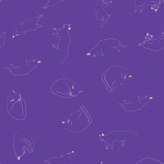 Mystical seamless pattern of cats in boho style, silhouette collection. Witchcraft and magic. Esotericism and mysticism, occultism. Cartoon flat vector illustrations, isolated