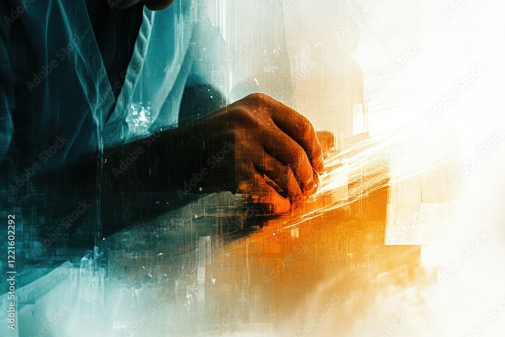 Aufkleber abstract image depicting a person interacting with a digital interface, showcasing technology and in