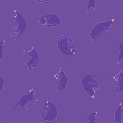 Fototapeta premium Mystical seamless pattern of cats in boho style, silhouette collection. Witchcraft and magic. Esotericism and mysticism, occultism. Cartoon flat vector illustrations, isolated