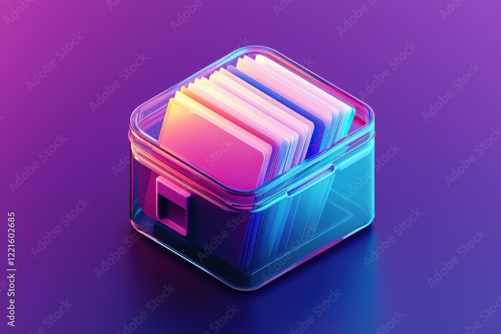 Poster colorful app icon design with transparent glass file box on gradient background