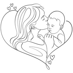 mother and baby, Mothers and son line art illstration, mother day celebration background