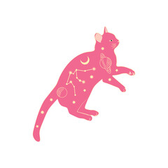 Mystical cats in boho style, silhouette collection. Esotericism and mysticism, occultism. Cartoon flat vector illustrations, isolated