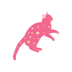 Mystical cats in boho style, silhouette collection. Esotericism and mysticism, occultism. Cartoon flat vector illustrations, isolated