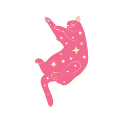 Mystical cats in boho style, silhouette collection. Esotericism and mysticism, occultism. Cartoon flat vector illustrations, isolated