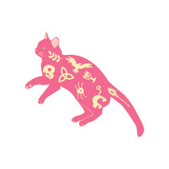 Obraz premium Mystical cats in boho style, silhouette collection. Esotericism and mysticism, occultism. Cartoon flat vector illustrations, isolated