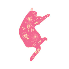 Mystical cats in boho style, silhouette collection. Esotericism and mysticism, occultism. Cartoon flat vector illustrations, isolated