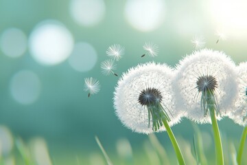 Field of dandelions with a blue sky in the background