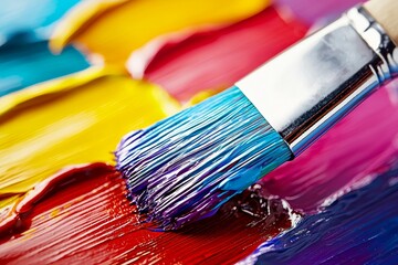 Fototapeta premium Paintbrush is dipped into a tube of paint, concept artist