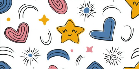 Naklejka premium Colorful pattern of hearts and stars with a smiling star in the middle