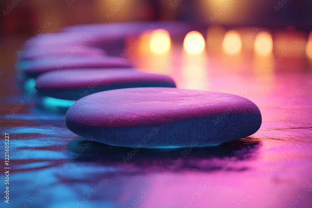 Poster relaxing spa ambiance with smooth stones and soft candlelight creating a tranquil atmosphere