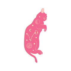 Mystical cats in boho style, silhouette collection. Esotericism and mysticism, occultism. Cartoon flat vector illustrations, isolated