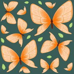 Orange butterfly and leaves background 