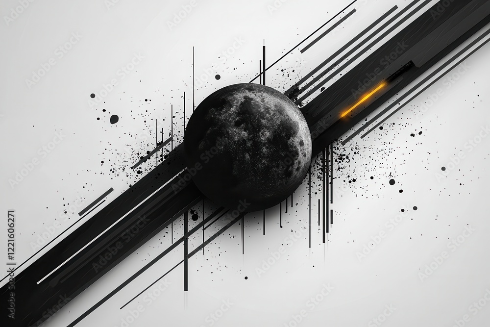 Poster abstract black and white design with circular and linear elements