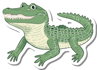 Obraz premium A Happy Green Crocodile Sticker Illustration