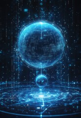 Obraz premium Futuristic digital sphere surrounded by luminous circuit patterns