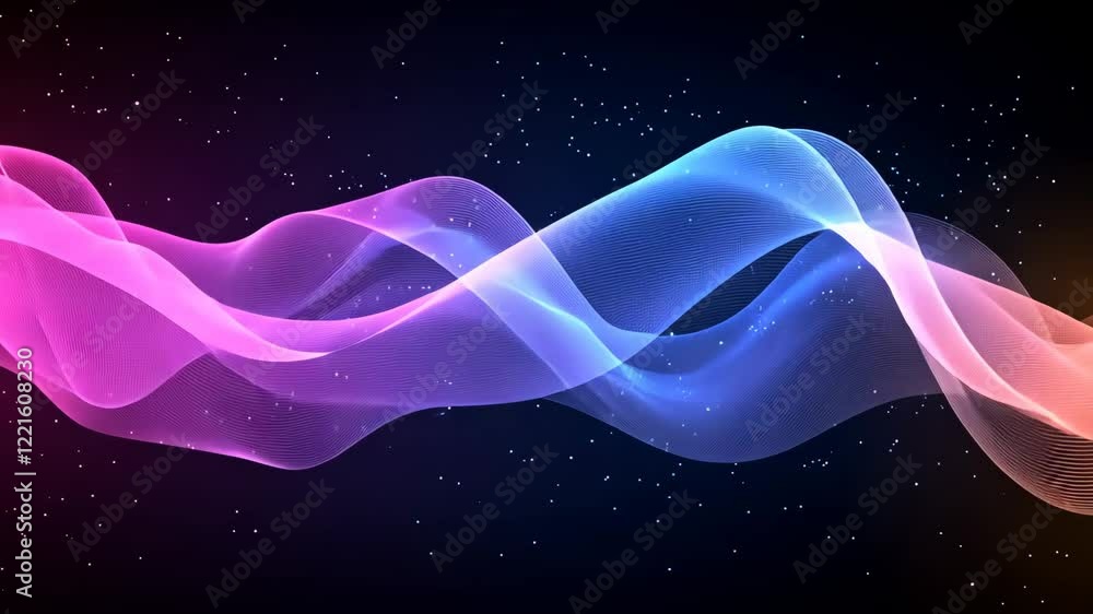 Poster vibrant wave patterns create a mesmerizing visual effect in dynamic colors against a dark background