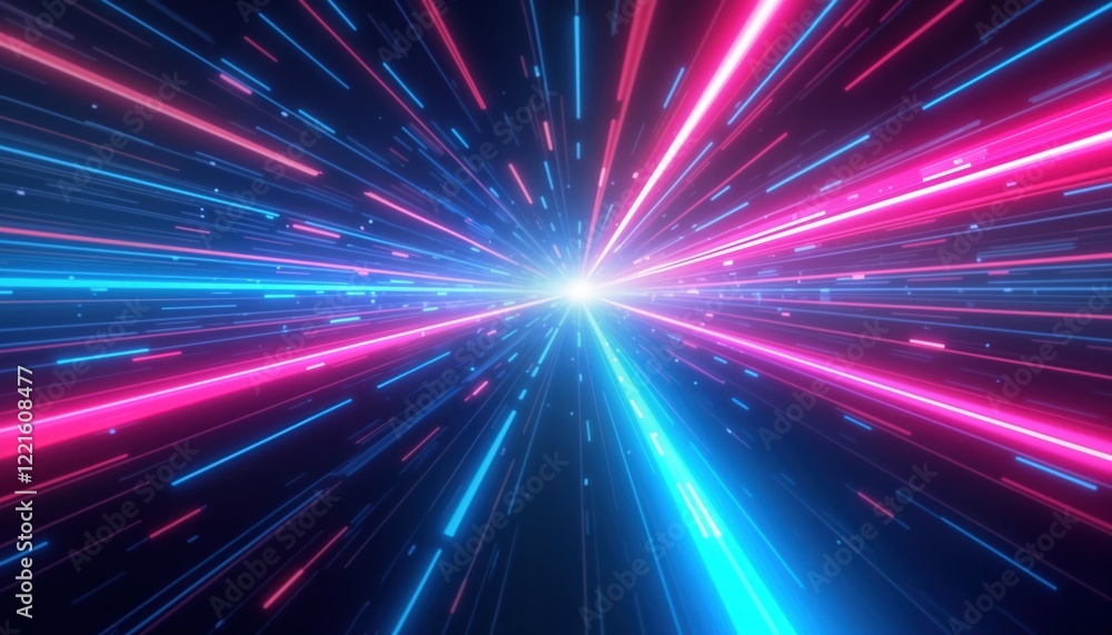 Aufkleber abstract futuristic backdrop with bright neon blue, pink laser beams. fast-moving lines create dynam